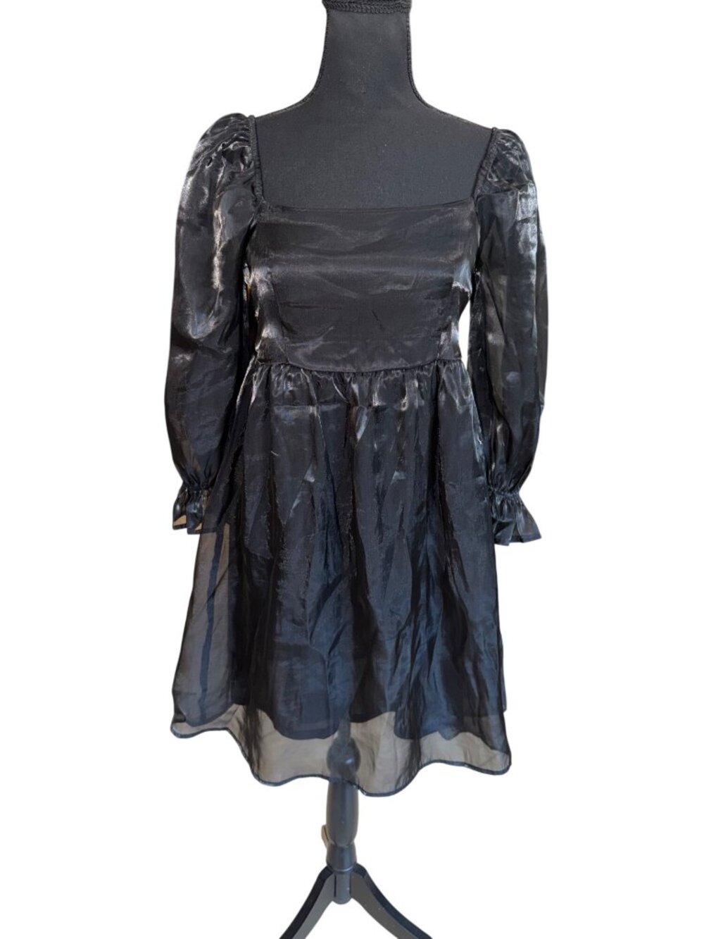 Anthropologie Blu Pepper Black Sheer Sheer Balloon Sleeve Babydoll Dress M Prom - Picture 2 of 12
